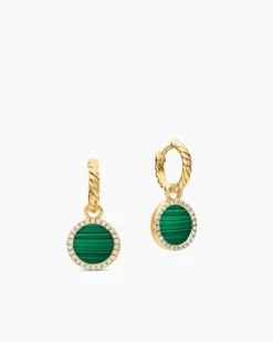 Petite DY Elements® Drop Earrings 18K Yellow Gold with Malachite and Diamonds, 22.6mm