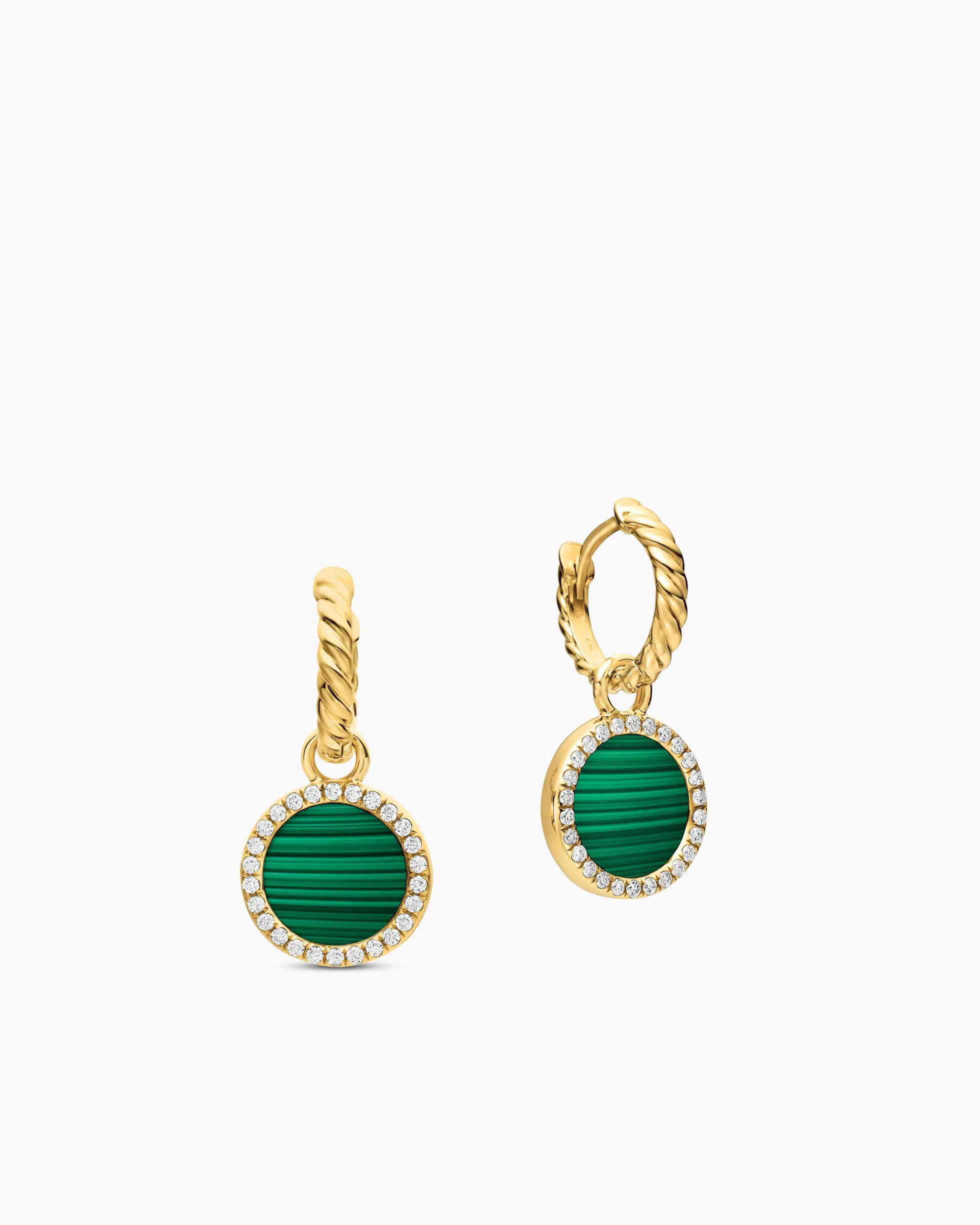 Petite DY Elements® Drop Earrings 18K Yellow Gold with Malachite and Diamonds, 22.6mm