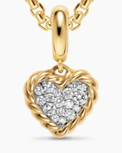 Petite DY Elements® Heart Plate Pendant 18K Yellow Gold with Diamonds, 8.2mm