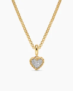 Petite DY Elements® Heart Plate Pendant 18K Yellow Gold with Diamonds, 8.2mm