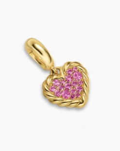 Petite DY Elements® Heart Plate Pendant 18K Yellow Gold with Pink Sapphires, 8.2mm