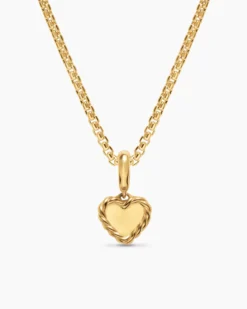 Petite DY Elements® Heart Plate Pendant 18K Yellow Gold with Pink Sapphires, 8.2mm