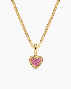 Petite DY Elements® Heart Plate Pendant 18K Yellow Gold with Pink Sapphires, 8.2mm