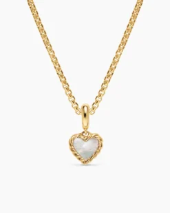 Petite DY Elements® Heart Station Pendant 18K Yellow Gold with Mother of Pearl, 8.2mm