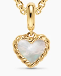 Petite DY Elements® Heart Station Pendant 18K Yellow Gold with Mother of Pearl, 8.2mm