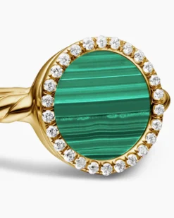 Petite DY Elements® Ring 18K Yellow Gold with Malachite and Diamonds, 11.3mm