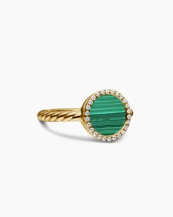Petite DY Elements® Ring 18K Yellow Gold with Malachite and Diamonds, 11.3mm