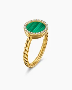 Petite DY Elements® Ring 18K Yellow Gold with Malachite and Diamonds, 11.3mm