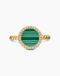 Petite DY Elements® Ring 18K Yellow Gold with Malachite and Diamonds, 11.3mm