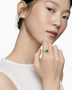 Petite DY Elements® Ring 18K Yellow Gold with Malachite and Diamonds, 11.3mm