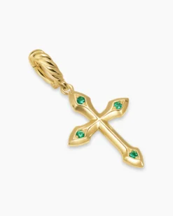 Petite Gothic Cross Amulet 18K Yellow Gold with Emeralds, 15.2mm