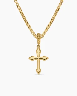 Petite Gothic Cross Amulet 18K Yellow Gold with Emeralds, 15.2mm