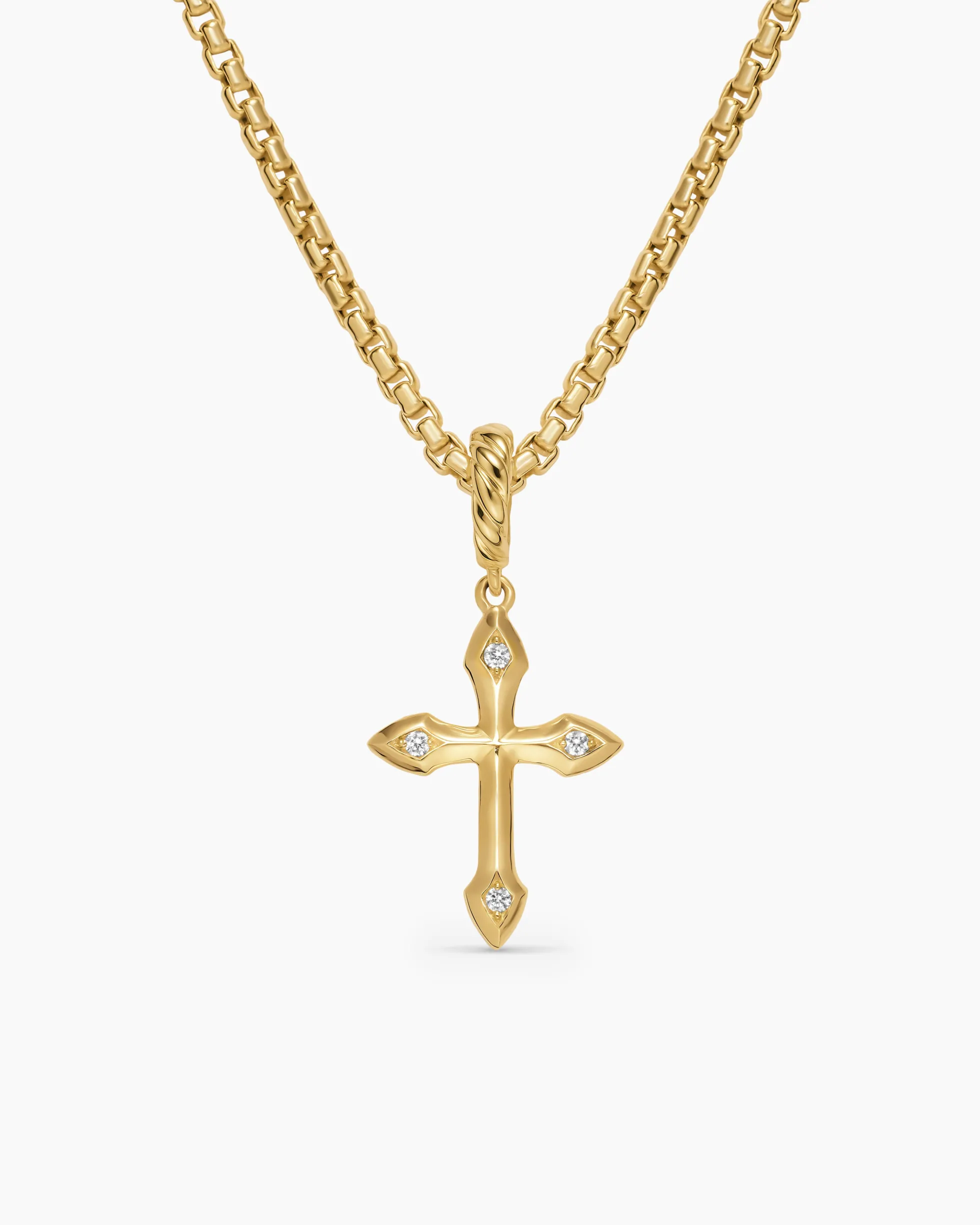 Petite Gothic Cross Amulet 18K Yellow Gold with Diamonds, 15.2mm