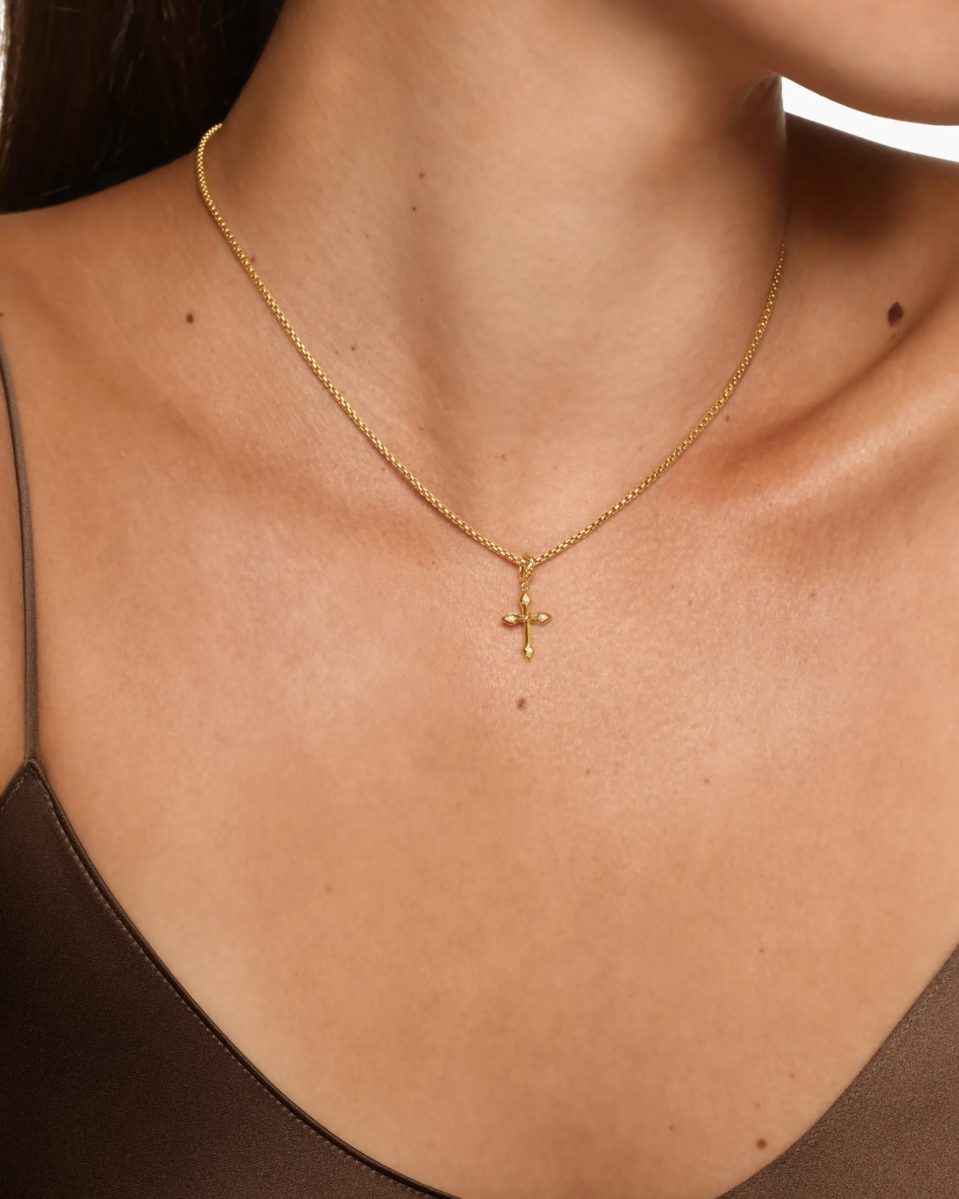 Petite Gothic Cross Amulet 18K Yellow Gold with Diamonds, 15.2mm