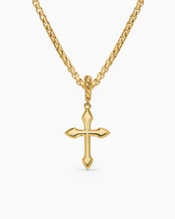 Petite Gothic Cross Amulet 18K Yellow Gold with Diamonds, 15.2mm
