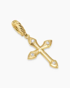 Petite Gothic Cross Amulet 18K Yellow Gold with Diamonds, 15.2mm