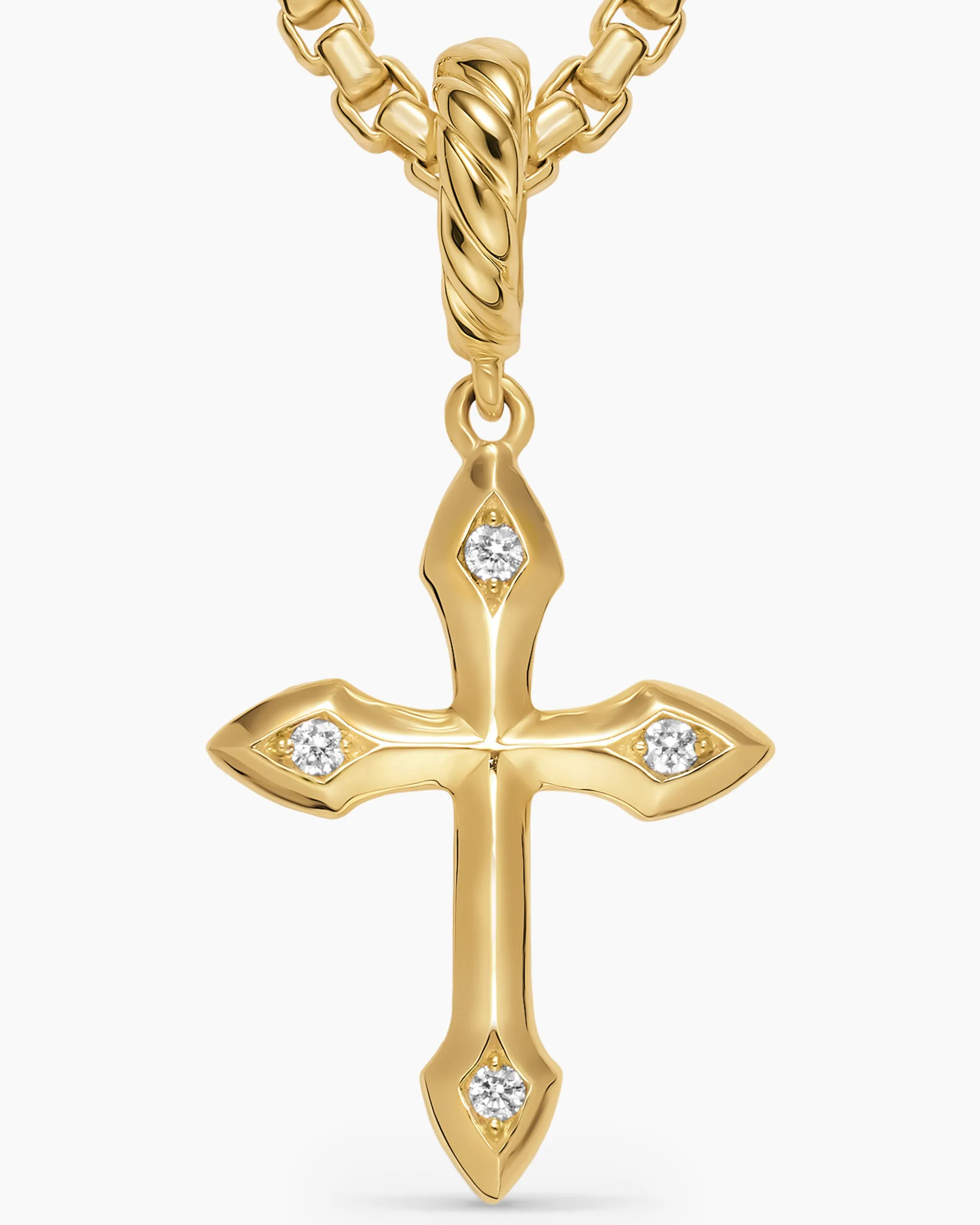 Petite Gothic Cross Amulet 18K Yellow Gold with Diamonds, 15.2mm
