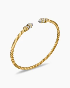 Petite Helena Cablespira® Bracelet 18K Yellow Gold with Diamonds, 3mm