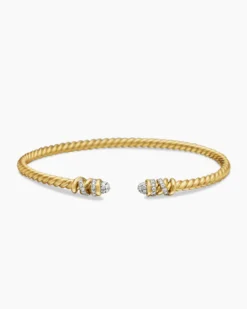 Petite Helena Cablespira® Bracelet 18K Yellow Gold with Diamonds, 3mm