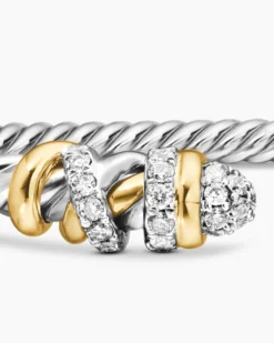Petite Helena Classic Cable Bracelet Sterling Silver with 18K Yellow Gold and Diamonds, 3mm