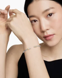 Petite Helena Classic Cable Bracelet Sterling Silver with 18K Yellow Gold and Diamonds, 3mm