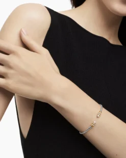 Petite Helena Classic Cable Bracelet Sterling Silver with 18K Yellow Gold, Pearls and Diamonds, 3mm