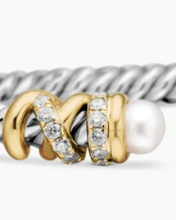 Petite Helena Classic Cable Bracelet Sterling Silver with 18K Yellow Gold, Pearls and Diamonds, 3mm