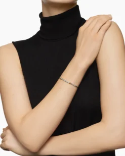 Petite Helena Classic Cable Station Bracelet Sterling Silver with 18K Yellow Gold with Diamonds, 3mm
