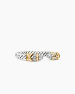 Petite Helena Open Ring Sterling Silver with 18K Yellow Gold and Diamonds, 2.5mm