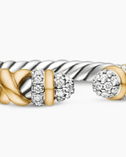 Petite Helena Open Ring Sterling Silver with 18K Yellow Gold and Diamonds, 2.5mm