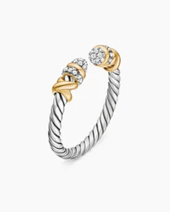 Petite Helena Open Ring Sterling Silver with 18K Yellow Gold and Diamonds, 2.5mm
