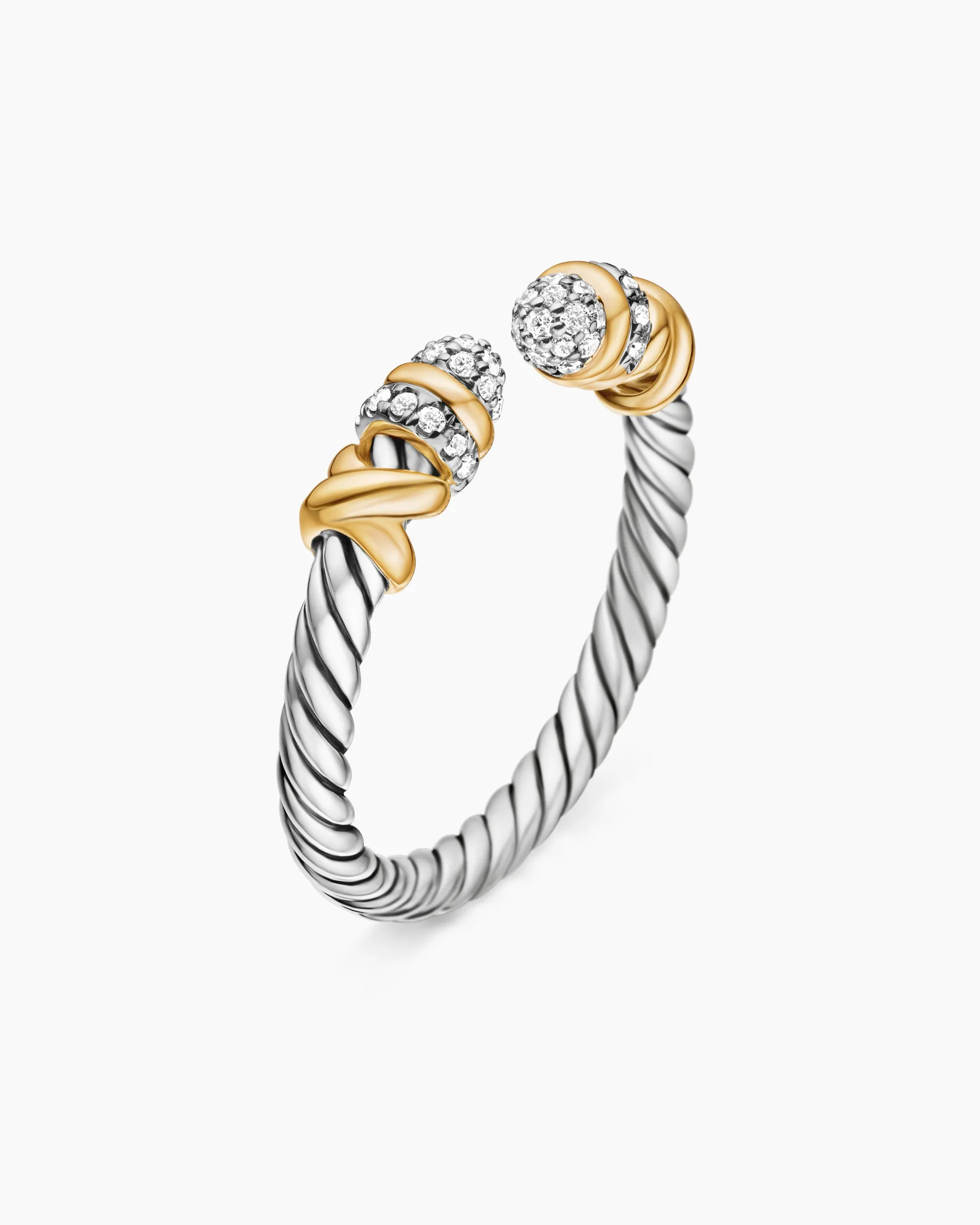 Petite Helena Open Ring Sterling Silver with 18K Yellow Gold and Diamonds, 2.5mm