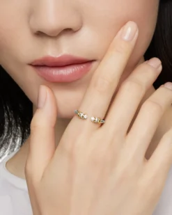 Petite Helena Open Ring Sterling Silver with 18K Yellow Gold and Diamonds, 2.5mm
