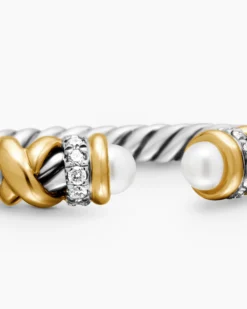 Petite Helena Ring Sterling Silver with 18K Yellow Gold, Pearls and Diamonds, 2.5mm