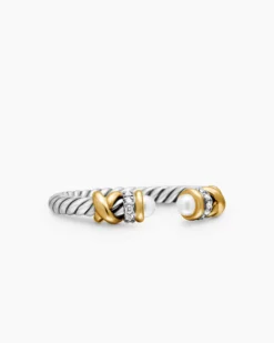 Petite Helena Ring Sterling Silver with 18K Yellow Gold, Pearls and Diamonds, 2.5mm