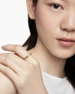 Petite Helena Ring Sterling Silver with 18K Yellow Gold, Pearls and Diamonds, 2.5mm