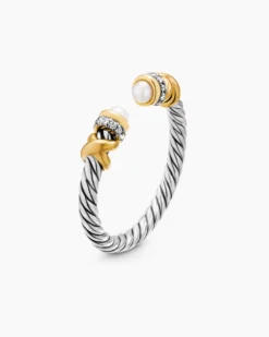 Petite Helena Ring Sterling Silver with 18K Yellow Gold, Pearls and Diamonds, 2.5mm