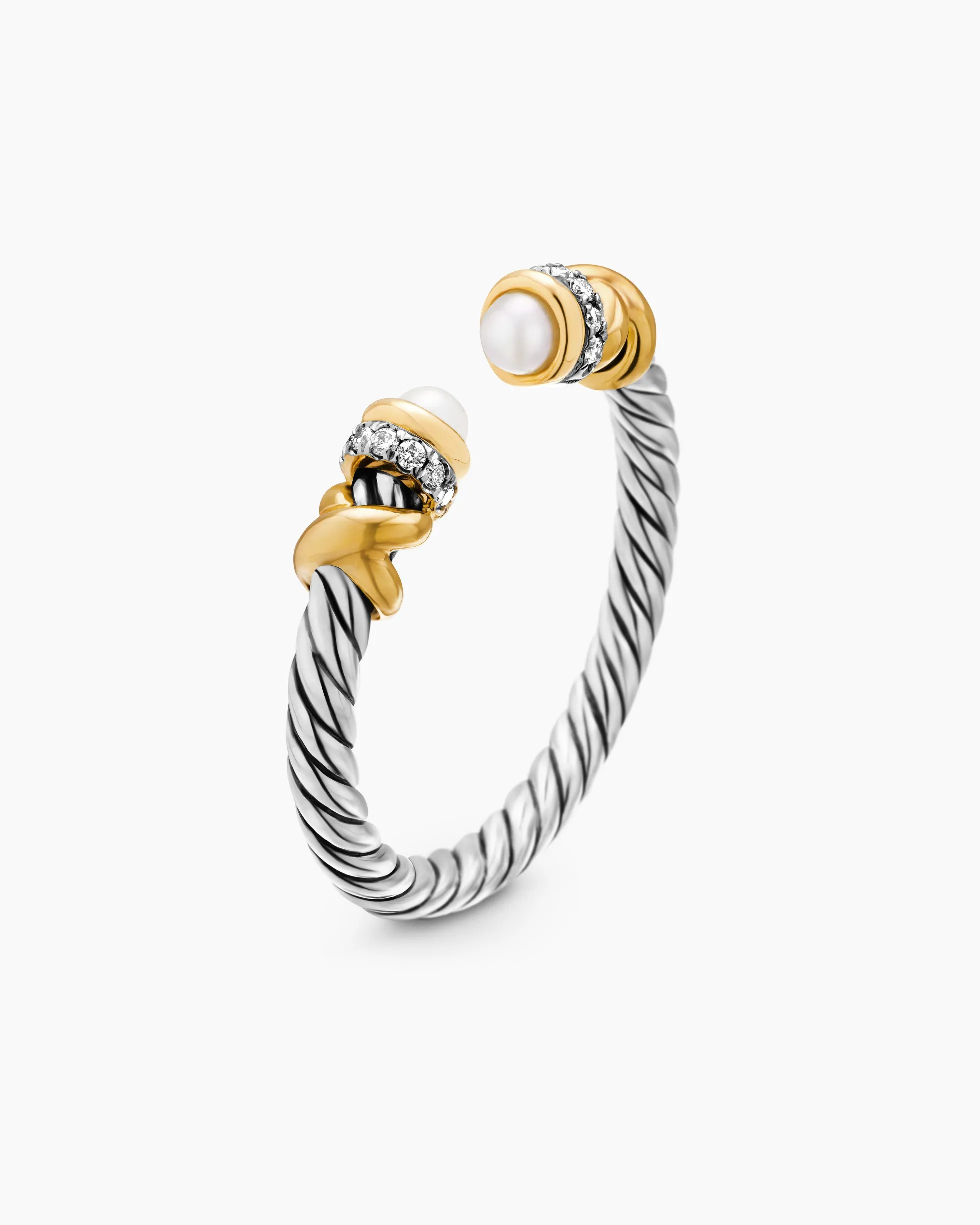 Petite Helena Ring Sterling Silver with 18K Yellow Gold, Pearls and Diamonds, 2.5mm