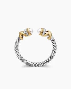 Petite Helena Ring Sterling Silver with 18K Yellow Gold, Pearls and Diamonds, 2.5mm