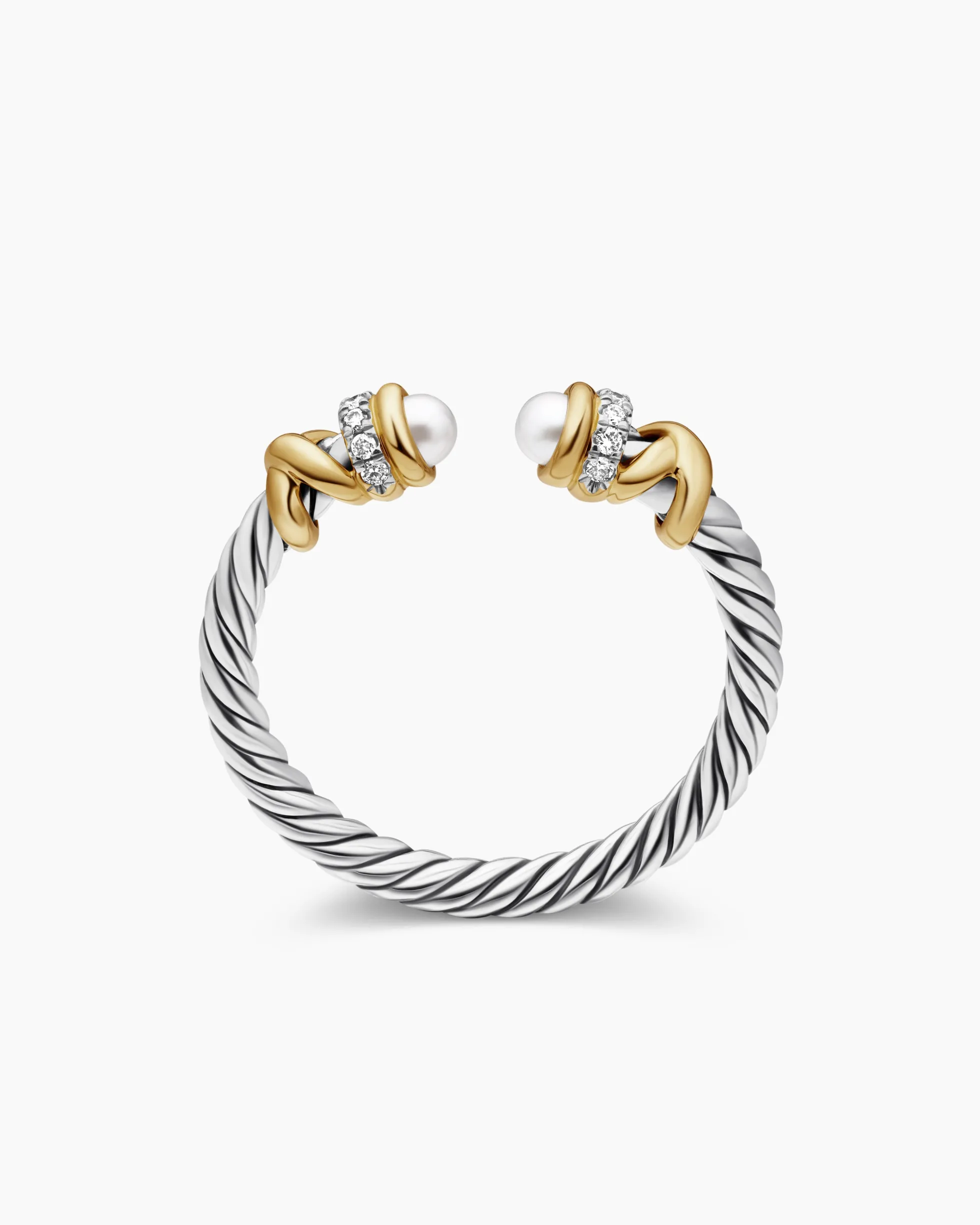 Petite Helena Ring Sterling Silver with 18K Yellow Gold, Pearls and Diamonds, 2.5mm