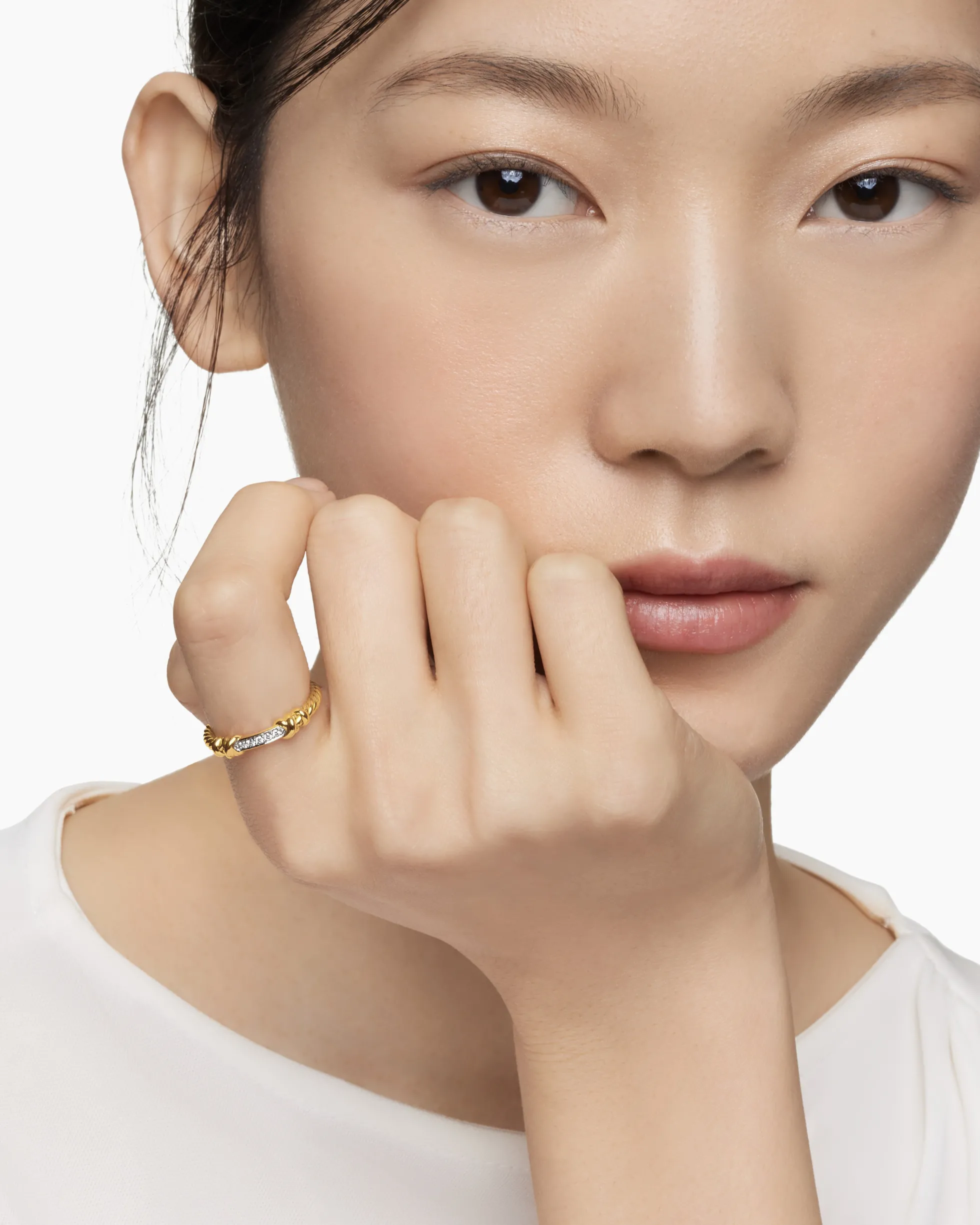 Petite Helena Wrap Band Ring 18K Yellow Gold with Diamonds, 4mm