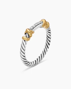 Petite Helena Wrap Band Ring Sterling Silver with 18K Yellow Gold and Diamonds, 4mm