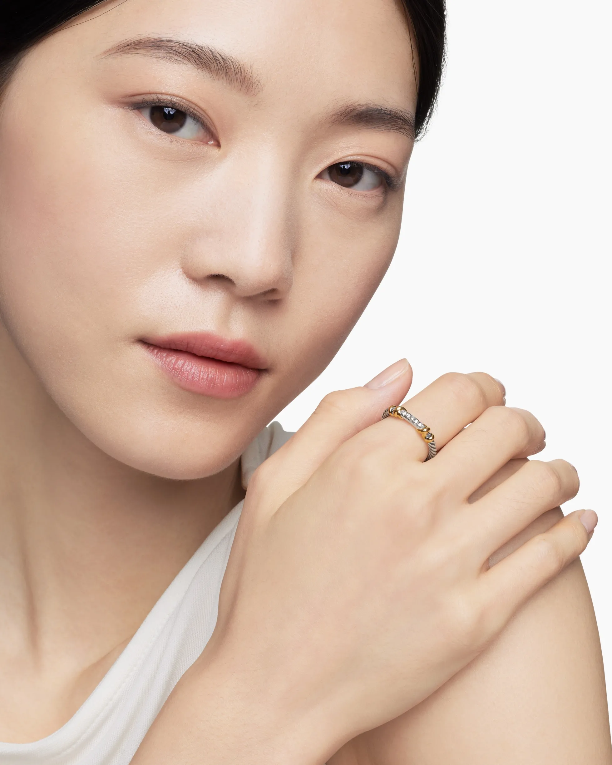 Petite Helena Wrap Band Ring Sterling Silver with 18K Yellow Gold and Diamonds, 4mm
