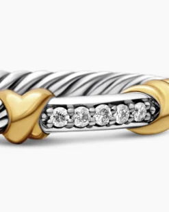 Petite Helena Wrap Band Ring Sterling Silver with 18K Yellow Gold and Diamonds, 4mm