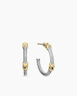 Petite Helena Wrap Hoop Earrings Sterling Silver with 18K Yellow Gold and Diamonds, 1in