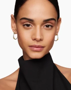Petite Helena Wrap Hoop Earrings Sterling Silver with 18K Yellow Gold and Diamonds, 1in