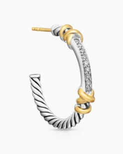 Petite Helena Wrap Hoop Earrings Sterling Silver with 18K Yellow Gold and Diamonds, 1in