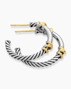 Petite Helena Wrap Hoop Earrings Sterling Silver with 18K Yellow Gold and Diamonds, 1in