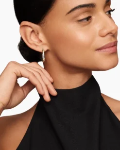 Petite Helena Wrap Hoop Earrings Sterling Silver with 18K Yellow Gold and Diamonds, 1in