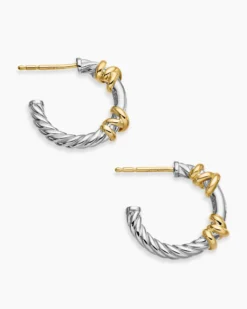 Petite Helena Wrap Hoop Earrings Sterling Silver with 18K Yellow Gold and Diamonds, 18mm